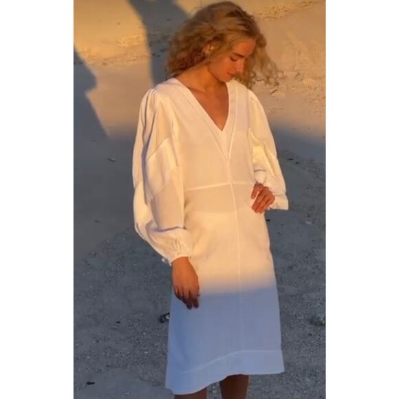 #9p- DESERT QUEEN SARAH DRESS WHITE LINEN Sz:L Ret$300 - Picture 4 of 7
